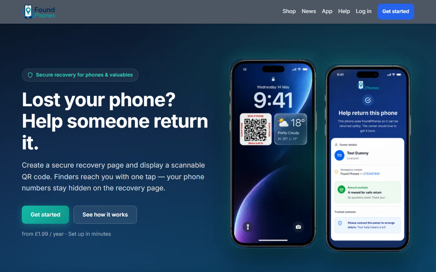 Homepage of Found Phones